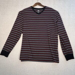 Old Skool Shirt Men's 3X Ribbed Long Sleeves Black, Red, White Stripes V-Neck